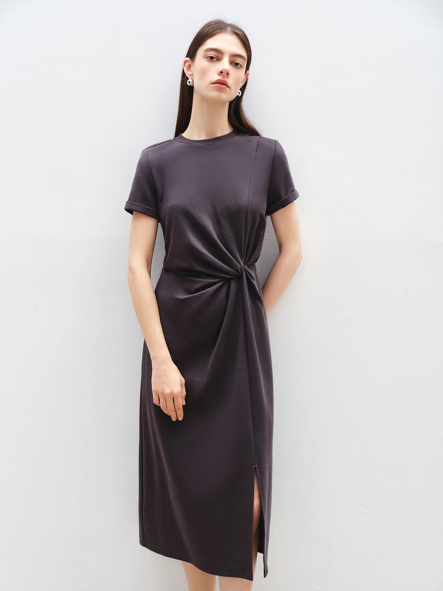 Casual Round Neck Short Sleeve Mid-Calf Solid Long Dresses