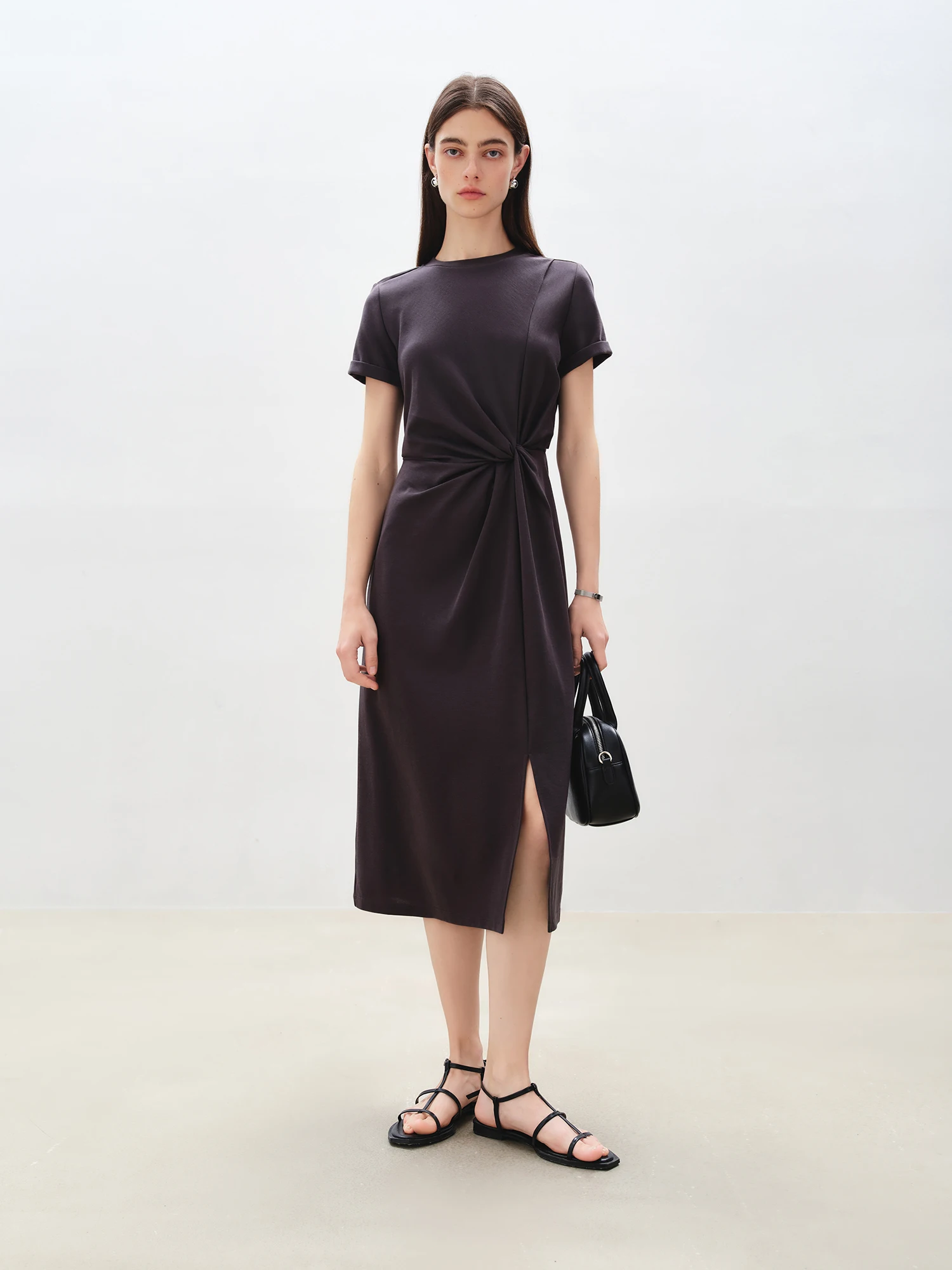 Casual Round Neck Short Sleeve Mid-Calf Solid Long Dresses - Image 5
