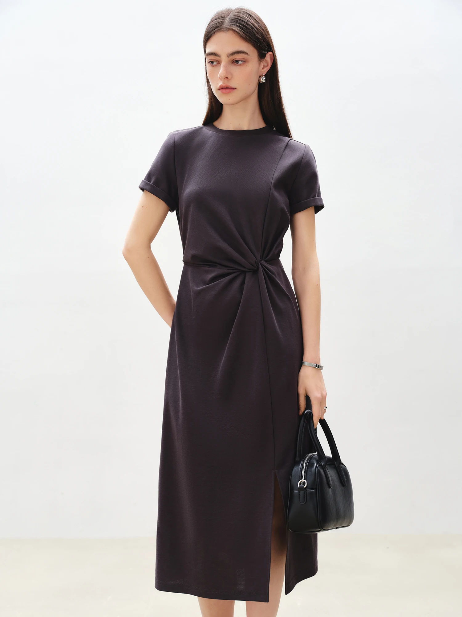 Casual Round Neck Short Sleeve Mid-Calf Solid Long Dresses - Image 4