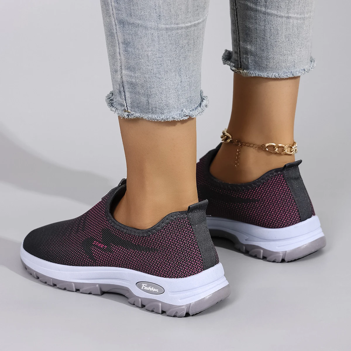 Casual Rubber Shallow Cotton Fabric Breathable Mesh Flat Shoes - Image 11