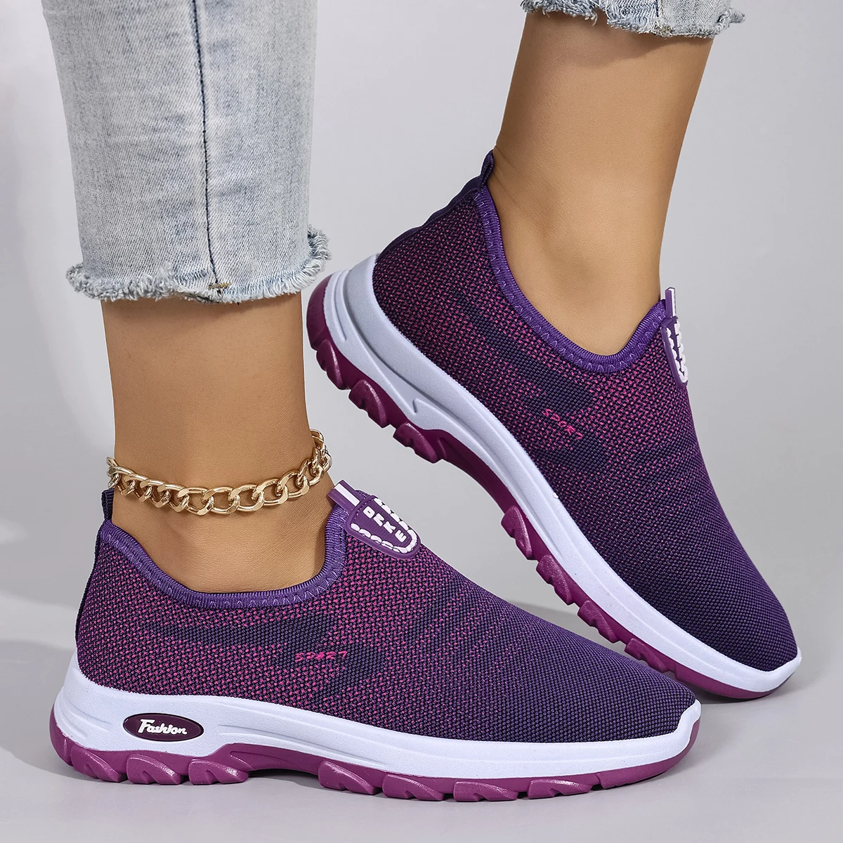 Casual Rubber Shallow Cotton Fabric Breathable Mesh Flat Shoes - Image 4