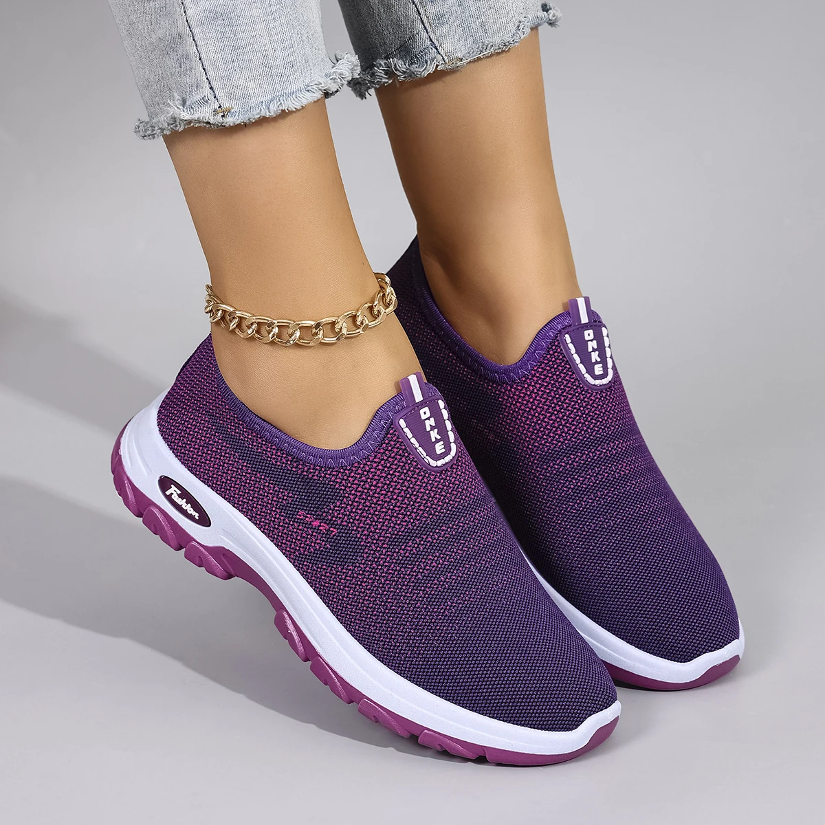 Casual Rubber Shallow Cotton Fabric Breathable Mesh Flat Shoes - Image 3