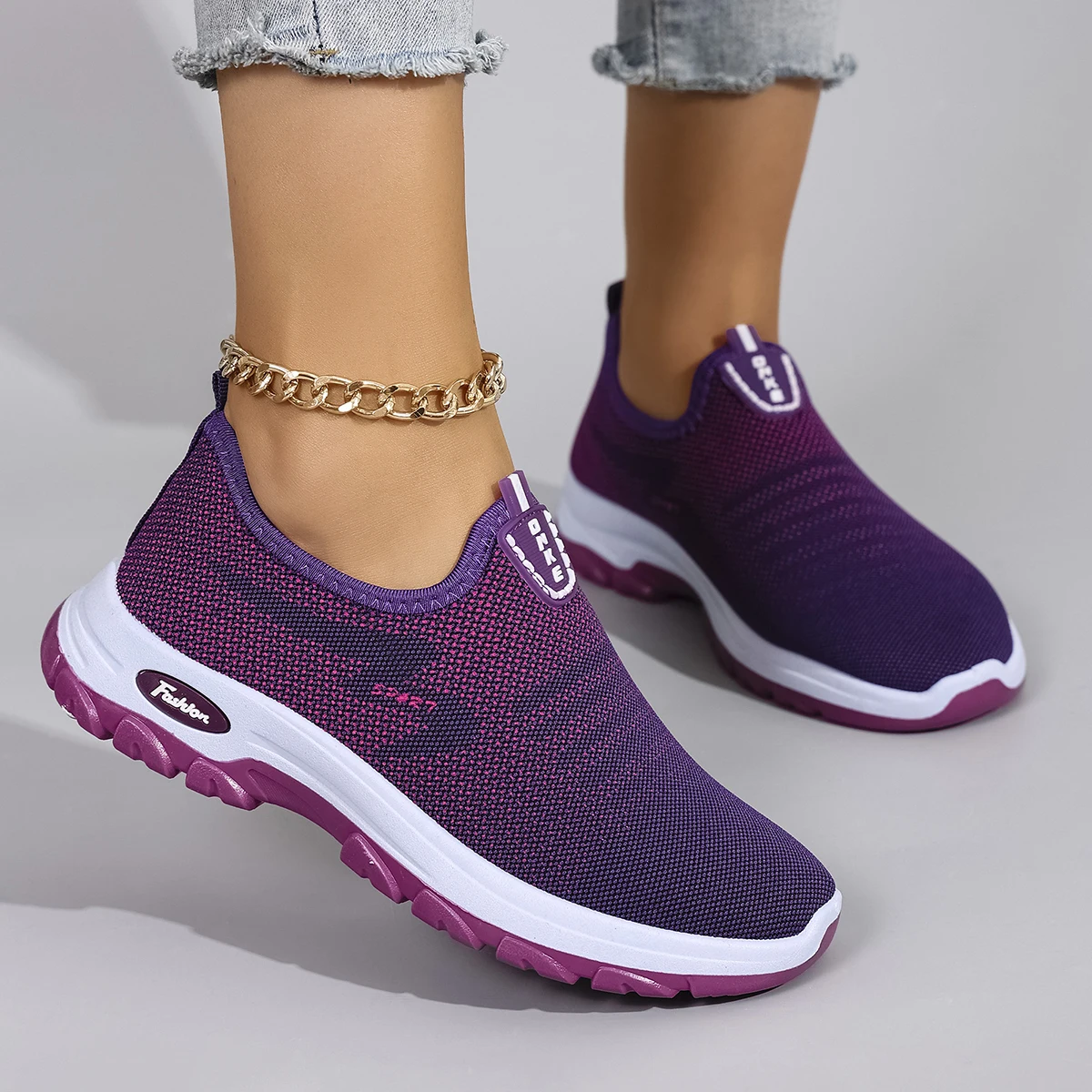 Casual Rubber Shallow Cotton Fabric Breathable Mesh Flat Shoes - Image 2