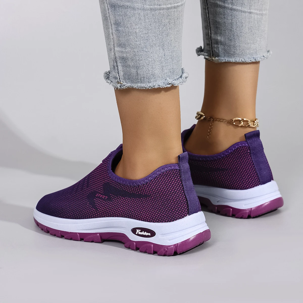 Casual Rubber Shallow Cotton Fabric Breathable Mesh Flat Shoes - Image 5