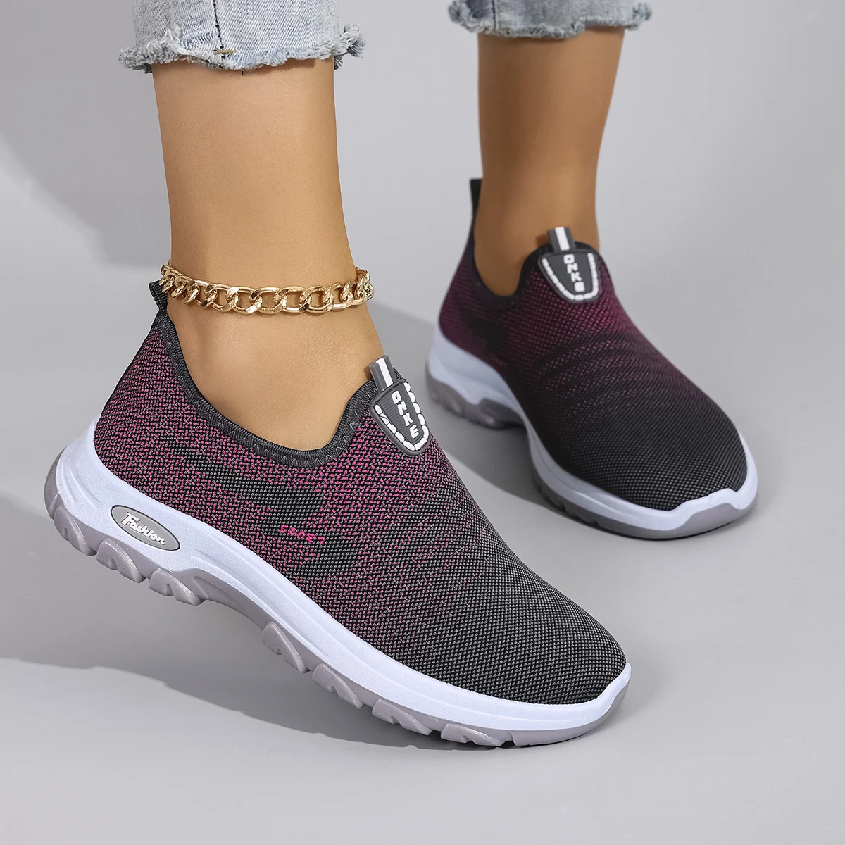 Casual Rubber Shallow Cotton Fabric Breathable Mesh Flat Shoes - Image 9