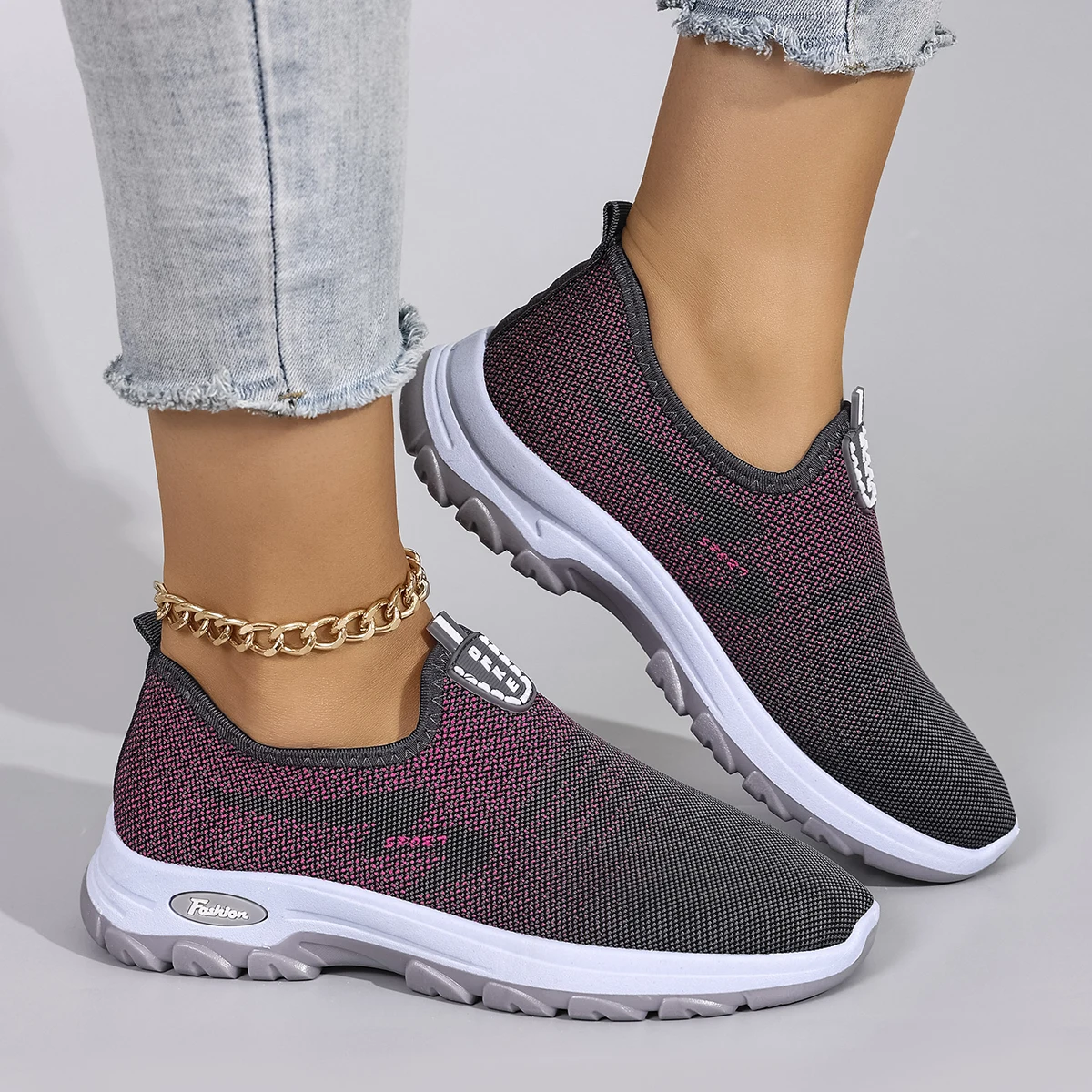 Casual Rubber Shallow Cotton Fabric Breathable Mesh Flat Shoes - Image 7