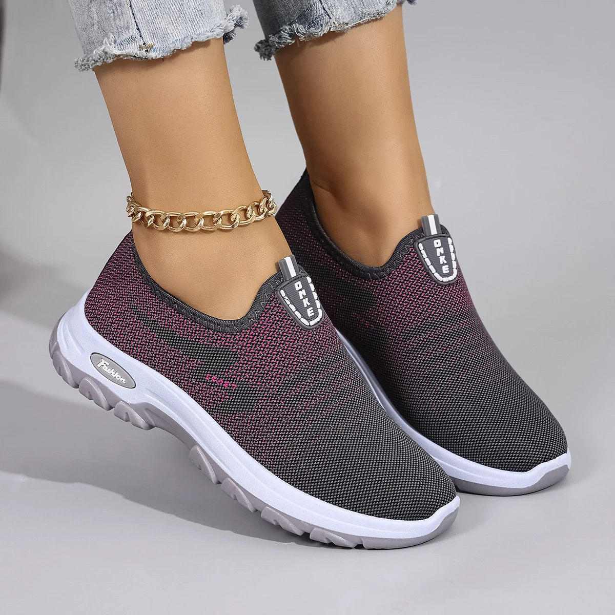 Casual Rubber Shallow Cotton Fabric Breathable Mesh Flat Shoes - Image 6