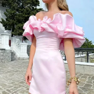 Casual Ruffles Slash Neck Bodycon Hip Backless Strapless Mini Party Dress