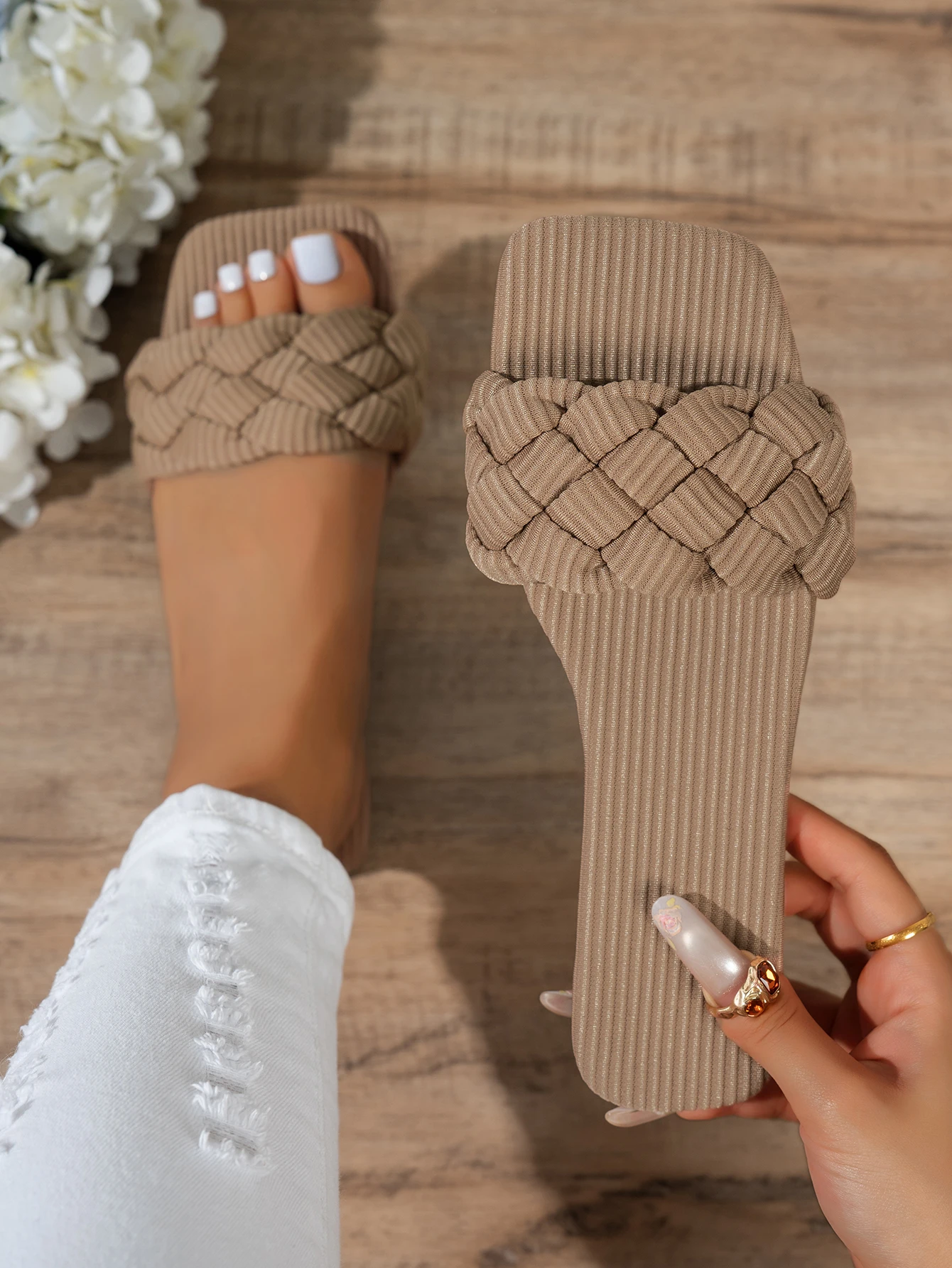 Casual Shallow Square-toe Basket Flat Home Indoor Flat Slippers - Image 5