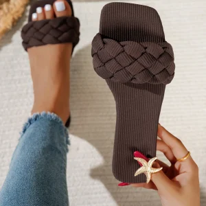 Casual Shallow Square-toe Basket Flat Home Indoor Flat Slippers