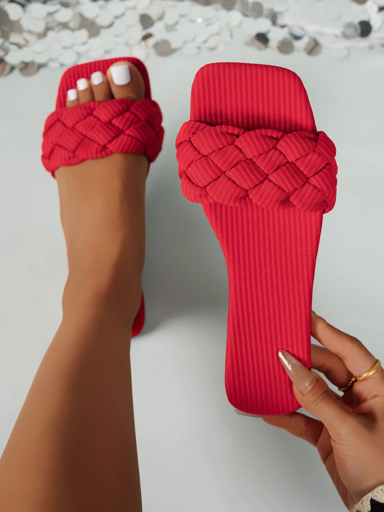 Casual Shallow Square-toe Basket Flat Home Indoor Flat Slippers - Image 17