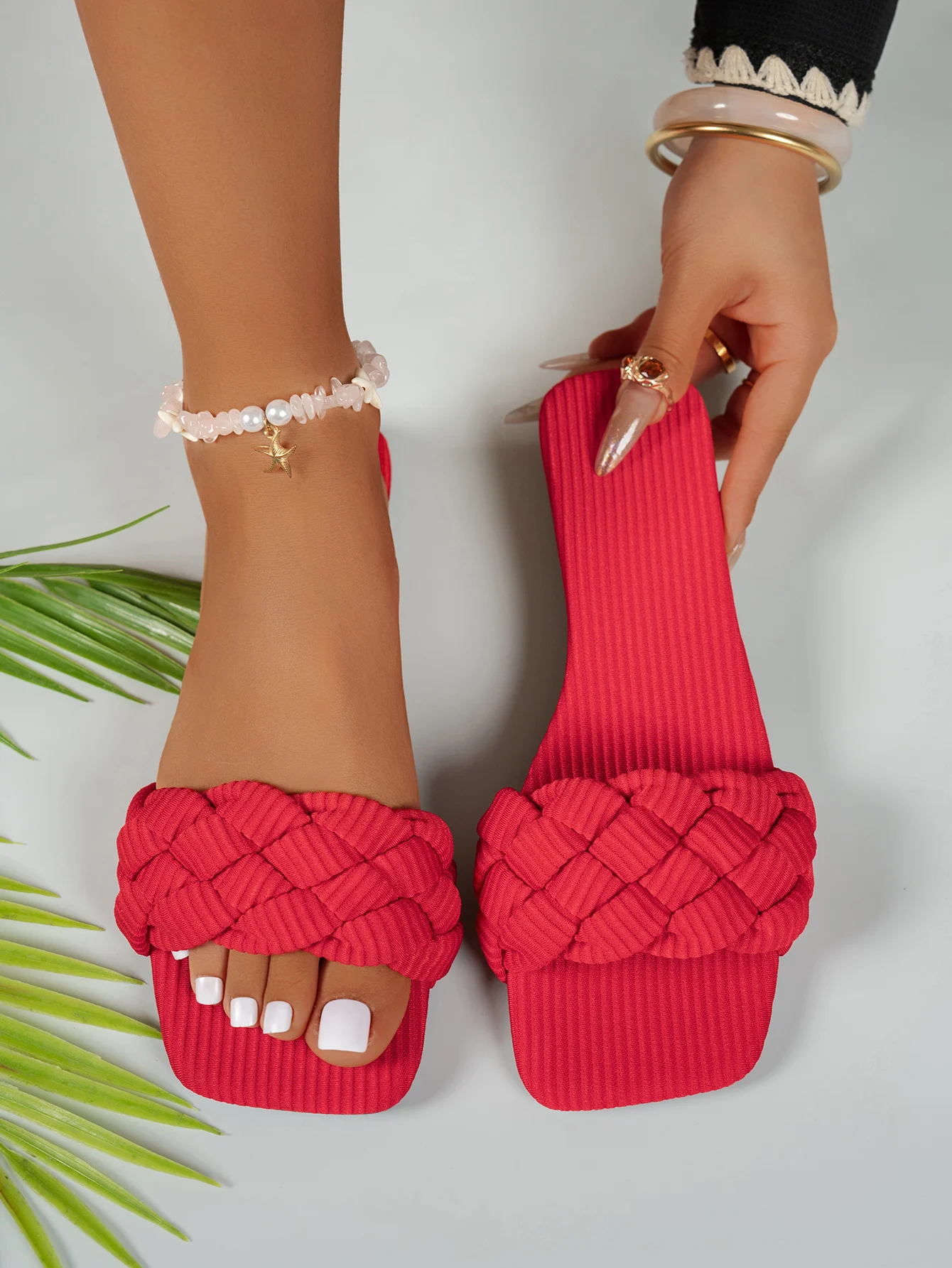 Casual Shallow Square-toe Basket Flat Home Indoor Flat Slippers - Image 20
