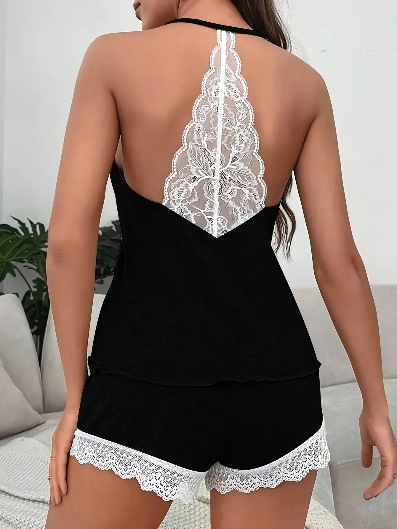 Casual Spaghetti Strap Lace Hem Cami Top and Shorts Soft Knit Sleepwear Pajama Set - Image 15