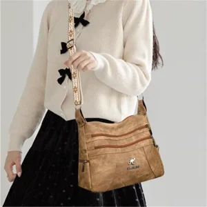 Casual Vintage Style Multi Layer Versatile Faux Leather With Zipper Closure Shoulder Crossbody Bag