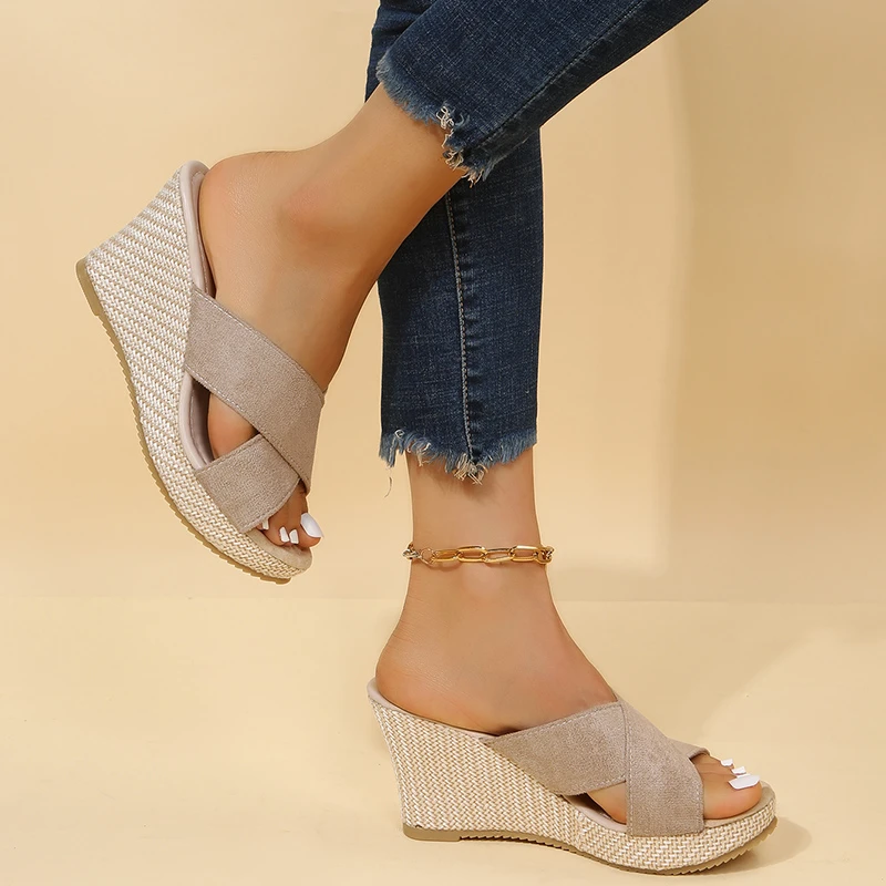 Casual Waterproof Platform Thick Sole Wedge High Heel Sandals - Image 5