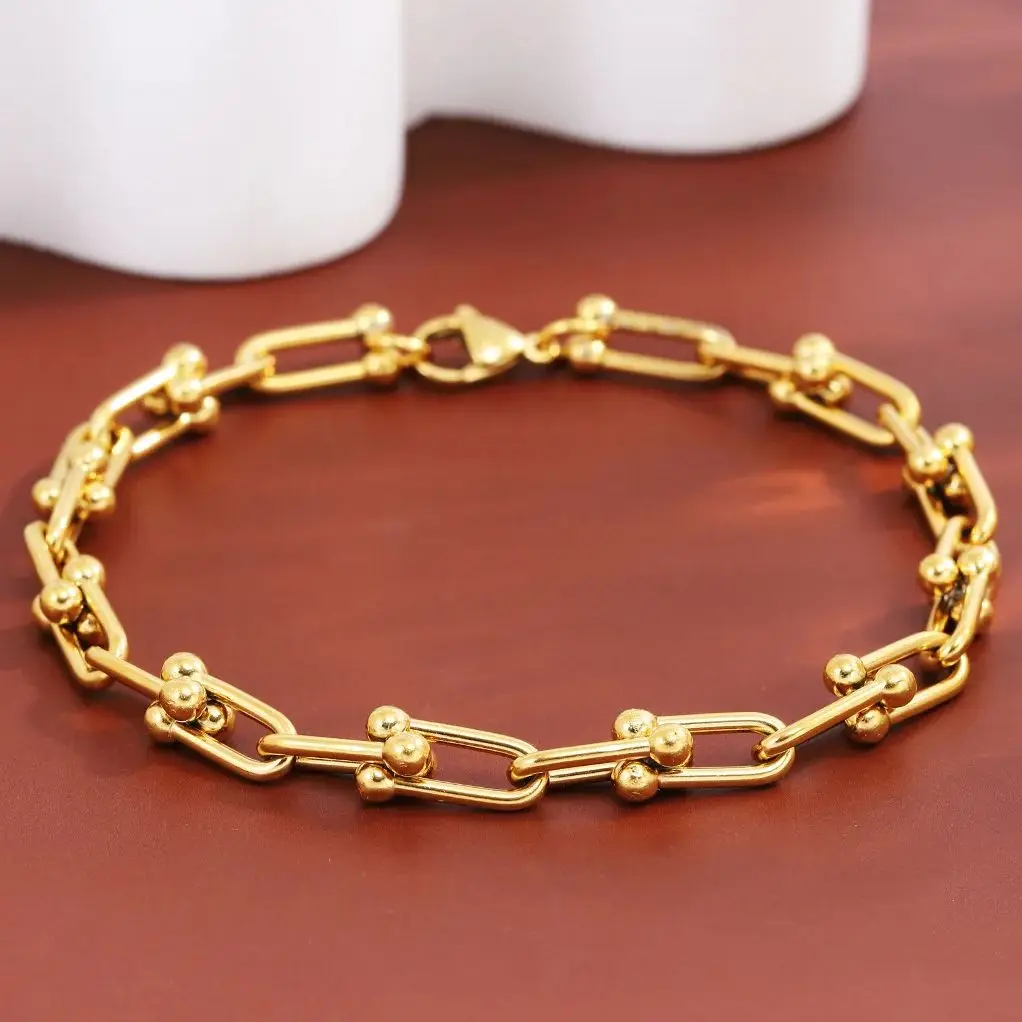 Charm U-Shaped Stainless Steel 18K Gold Plated Chain Daily Wear Bracelet - Image 2