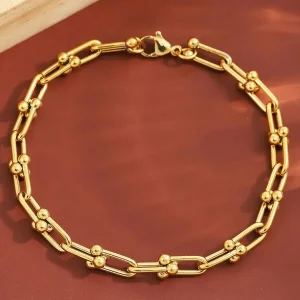 Charm U-Shaped Stainless Steel 18K Gold Plated Chain Daily Wear Bracelet