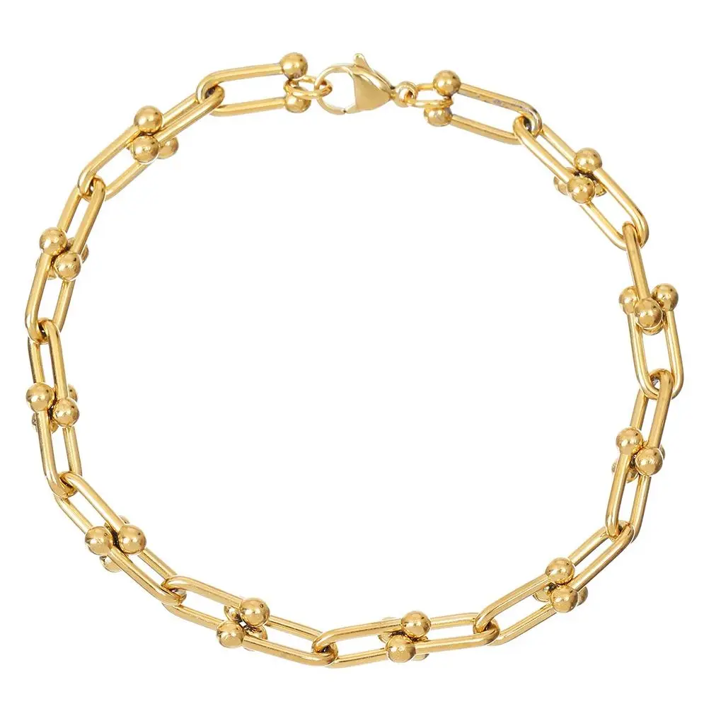 Charm U-Shaped Stainless Steel 18K Gold Plated Chain Daily Wear Bracelet - Image 3