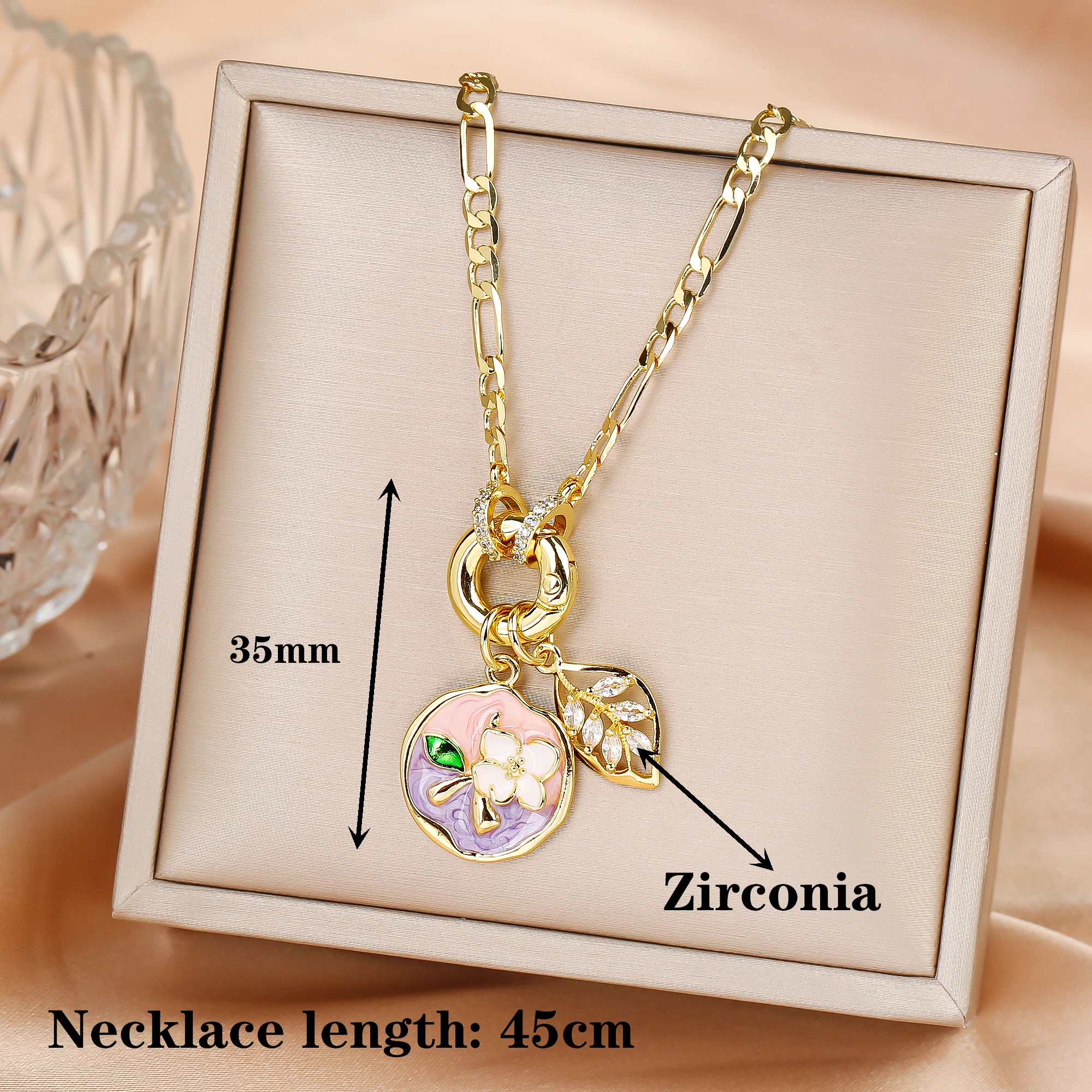 Classic Copper Round Flower Series Pearl Zirconia Pendant Necklace - Image 2
