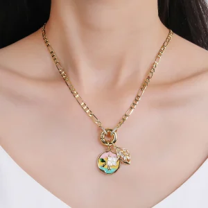 Classic Copper Round Flower Series Pearl Zirconia Pendant Necklace