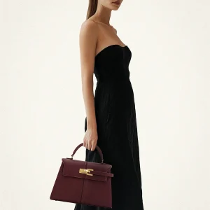 Classic Genuine Leather High-End Large Square Elise Designer Crossbody Handbag