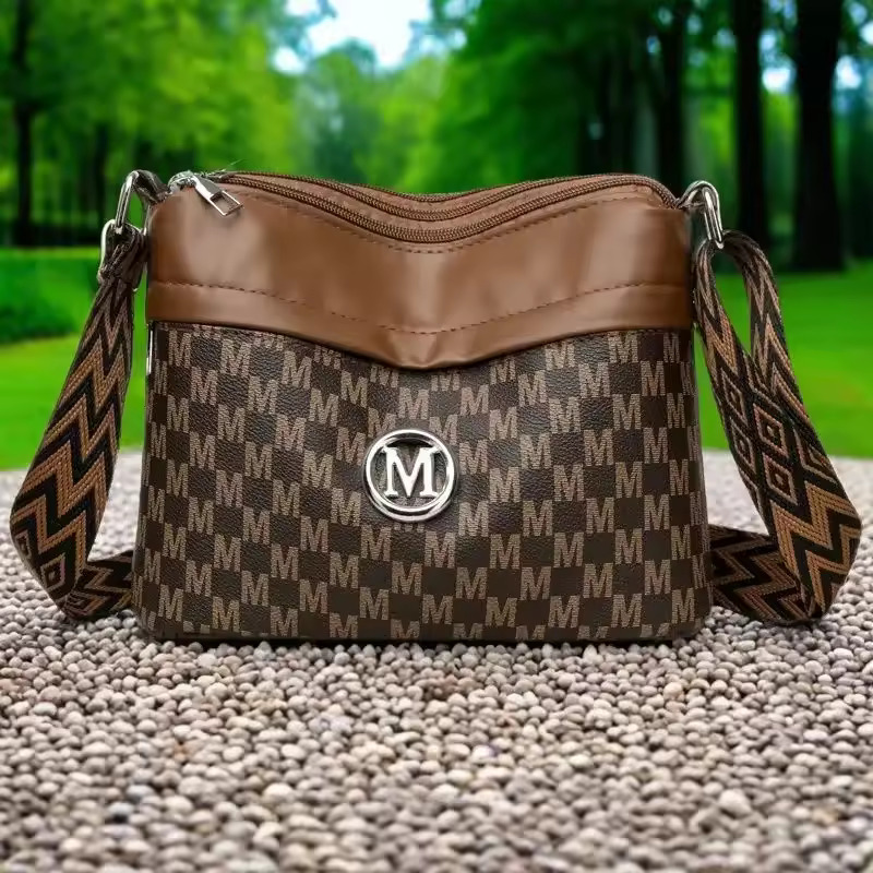 Classic Printed Letter Patchwork Design Stylish Three Layer Zipper Leather Work Outdoor Shoulder Crossbody Bag