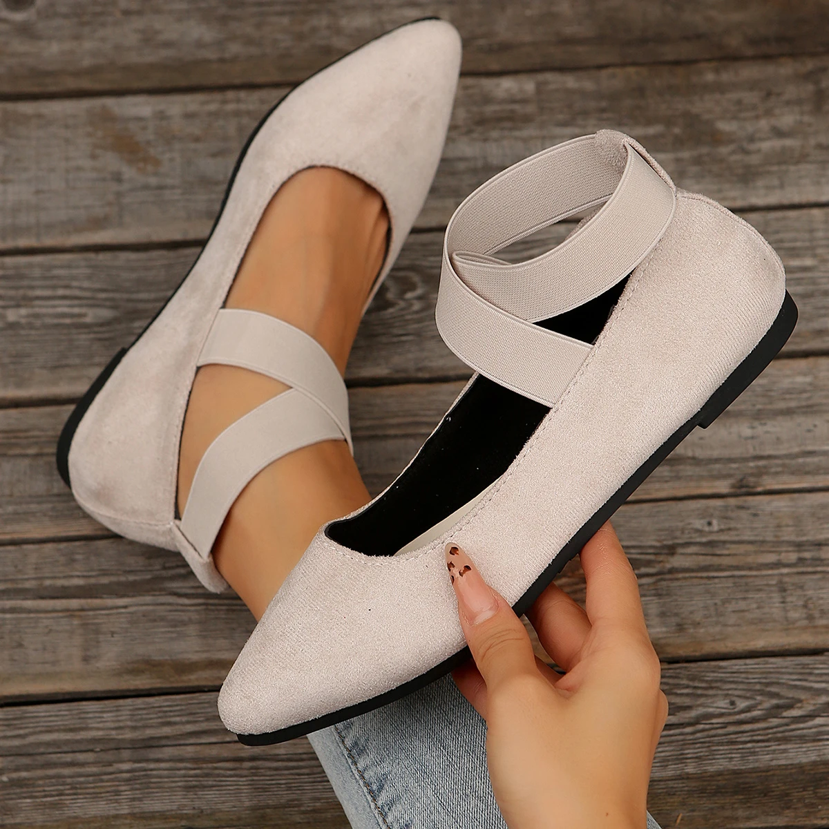 Classic Shallow Mouth Elastic Strap Flat Pointed Toe Flats Sandal - Image 8