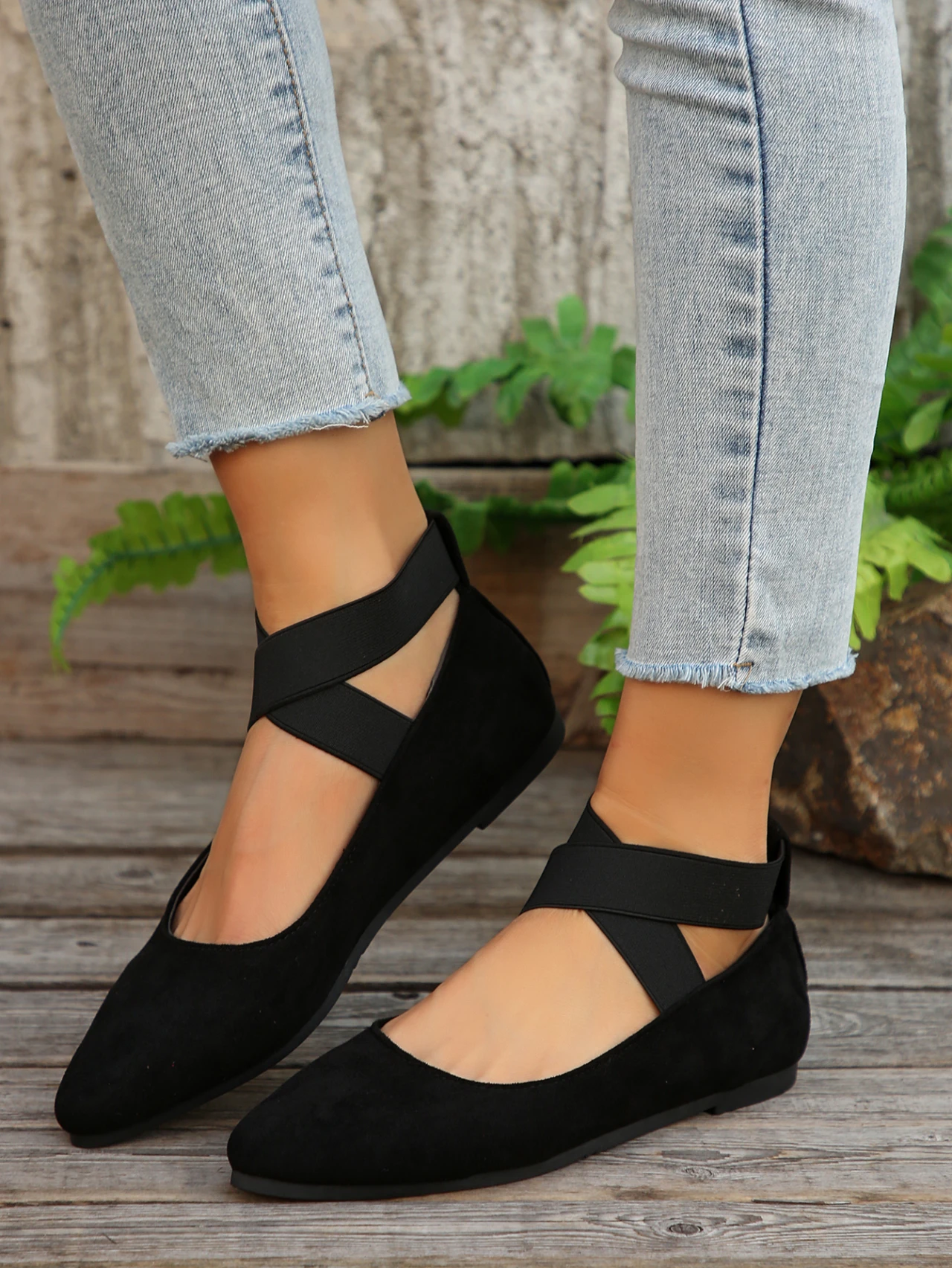 Classic Shallow Mouth Elastic Strap Flat Pointed Toe Flats Sandal - Image 9