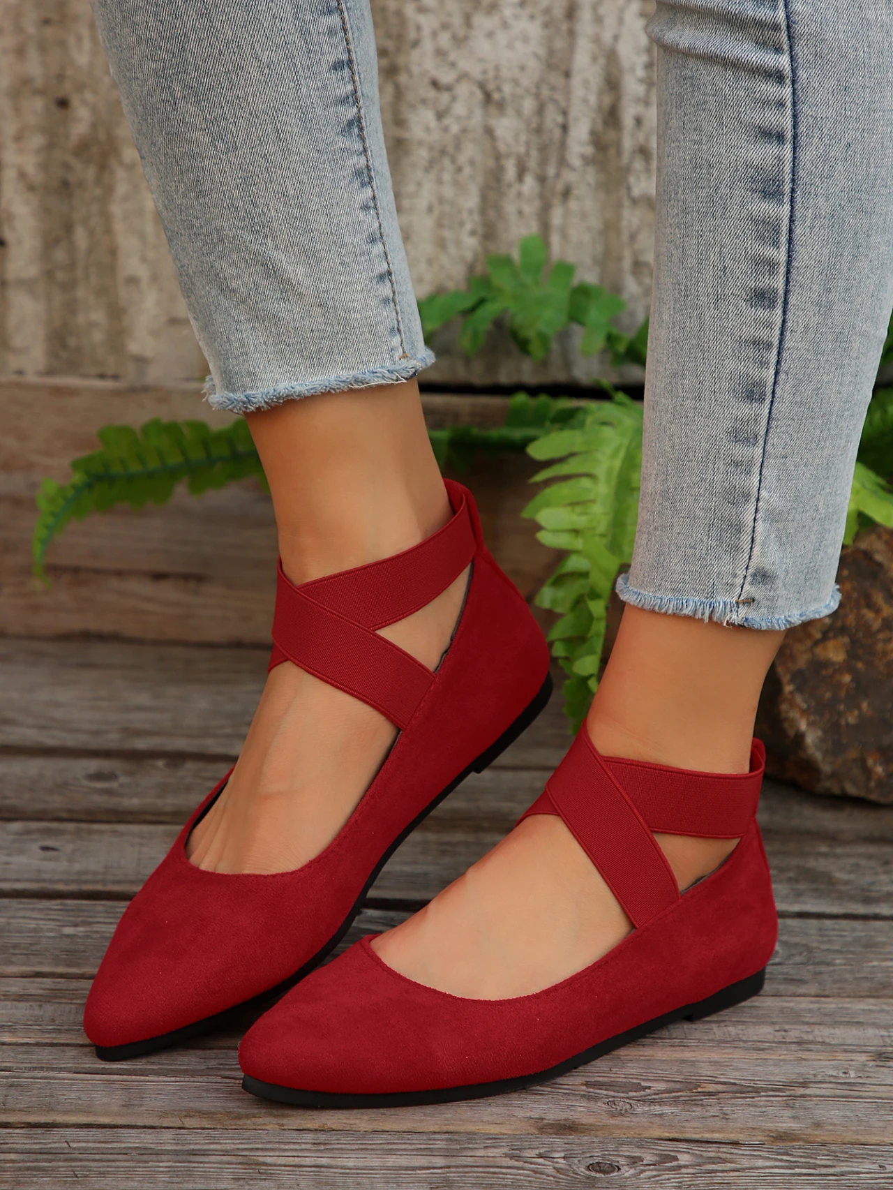 Classic Shallow Mouth Elastic Strap Flat Pointed Toe Flats Sandal - Image 2