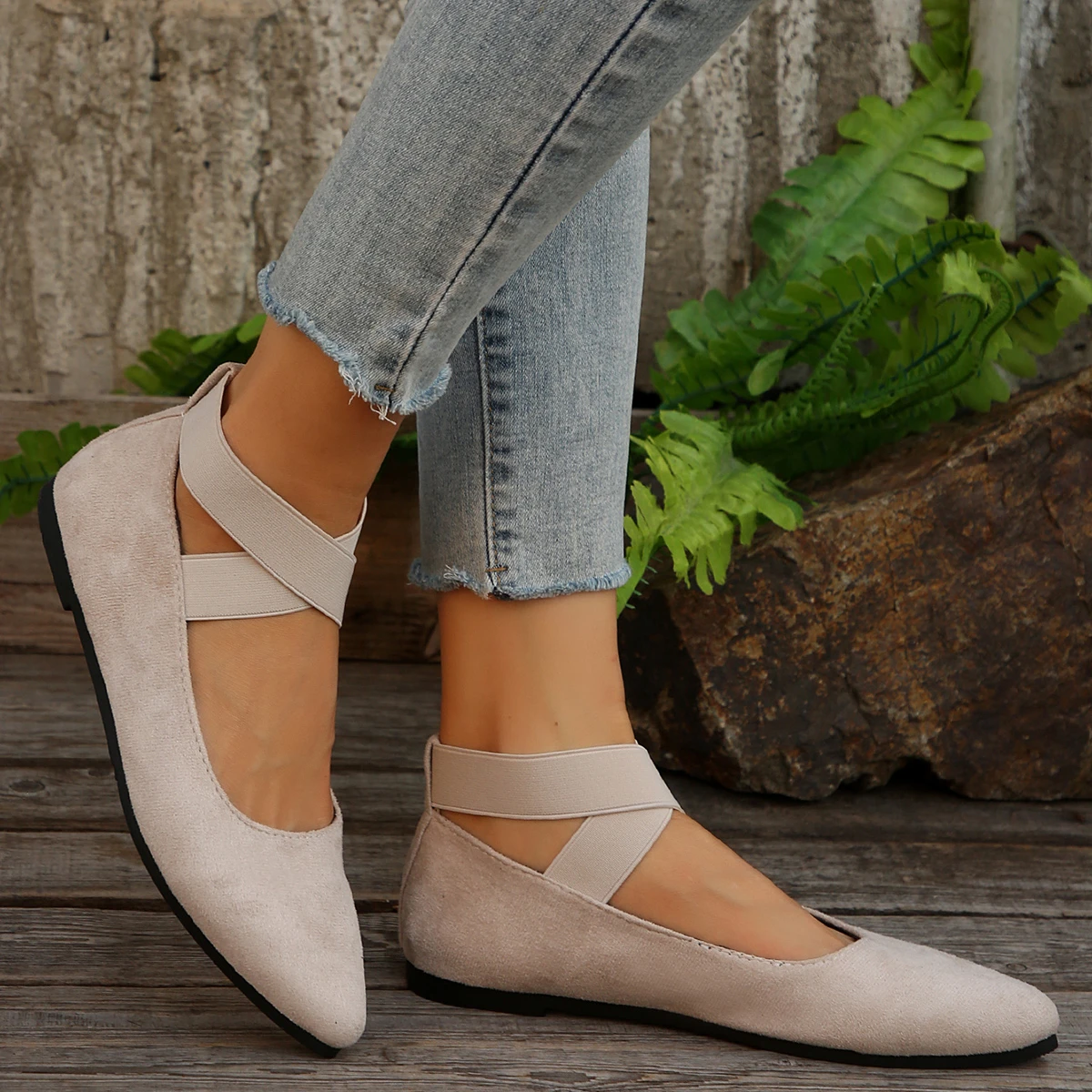Classic Shallow Mouth Elastic Strap Flat Pointed Toe Flats Sandal - Image 6