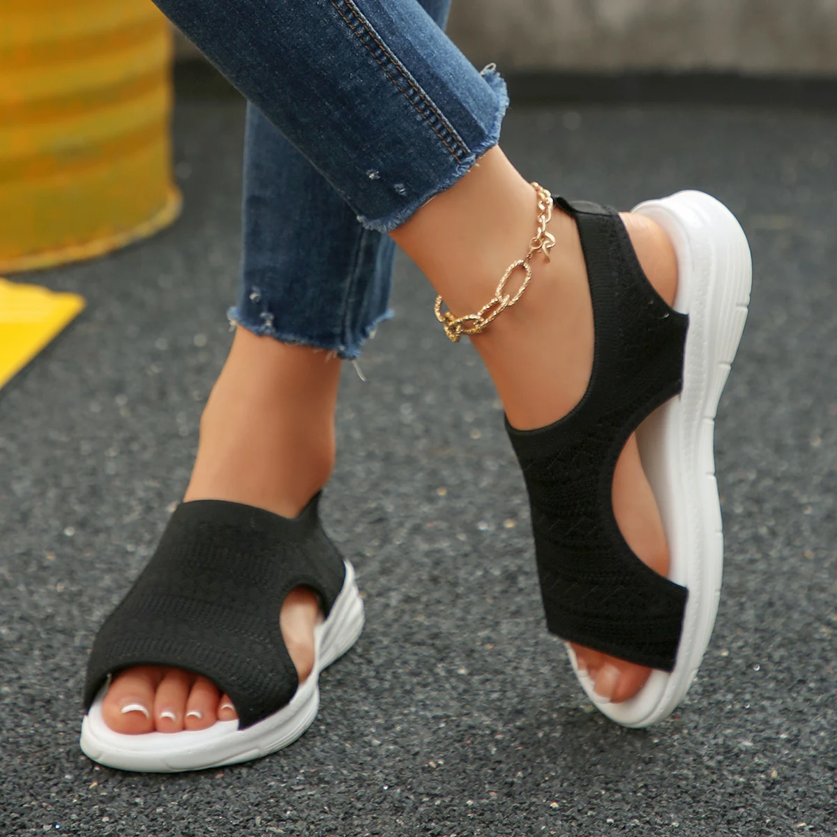 Comfortable Elastic Cloth Wedge Lightweight Walking Sandals - Image 10