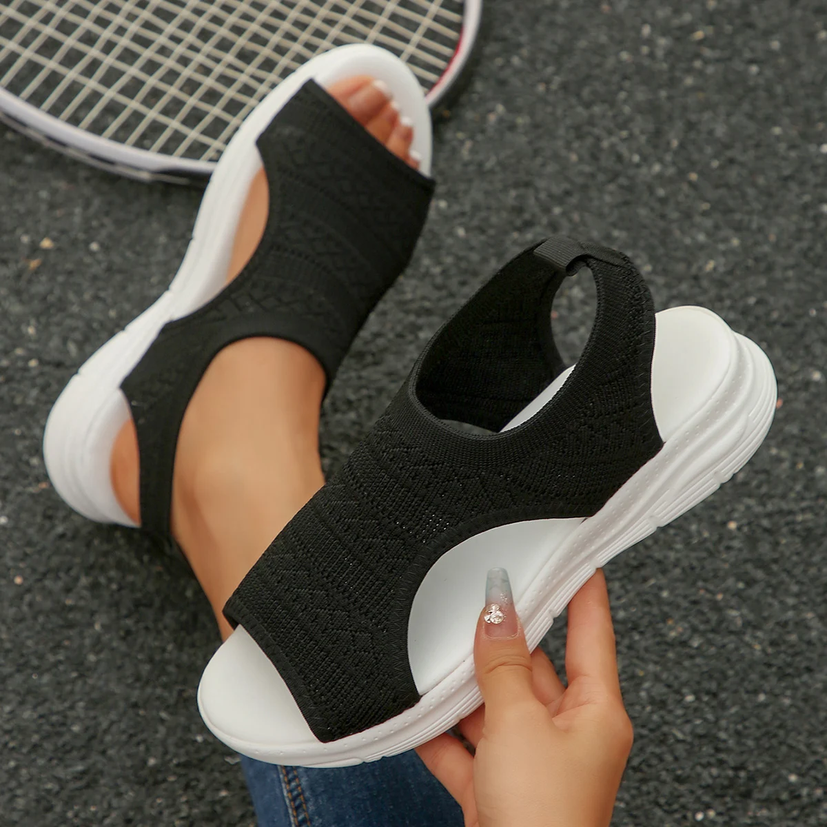 Comfortable Elastic Cloth Wedge Lightweight Walking Sandals - Image 9