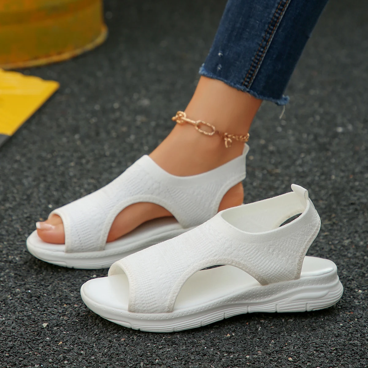 Comfortable Elastic Cloth Wedge Lightweight Walking Sandals - Image 6