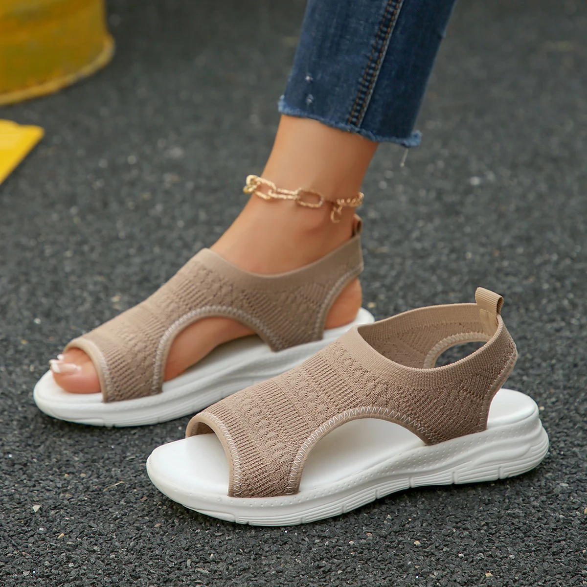 Comfortable Elastic Cloth Wedge Lightweight Walking Sandals - Image 5