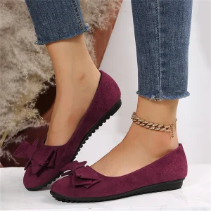 Comfortable Non-slip Wear-resistant Simple Bow Round Toe Flat Loafers