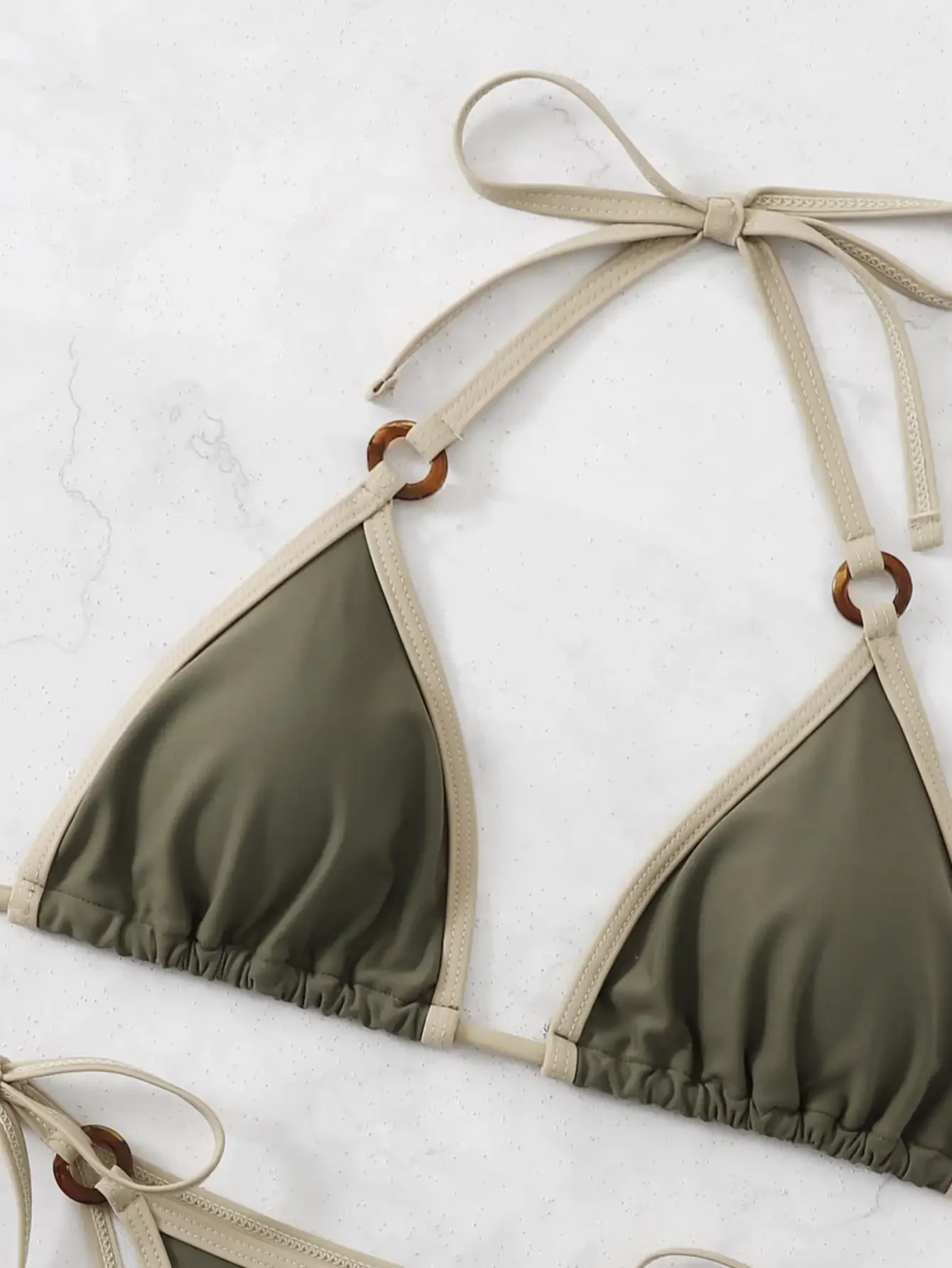 Contrast Binding Ring Bikinis Halter Swimsuit Triangle Swimwear Bathing Suit - Image 5