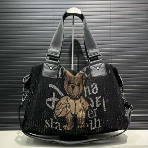 Cute Teddy Bear Large Capacity Personalized Elegant Shiny Shoulder Bag