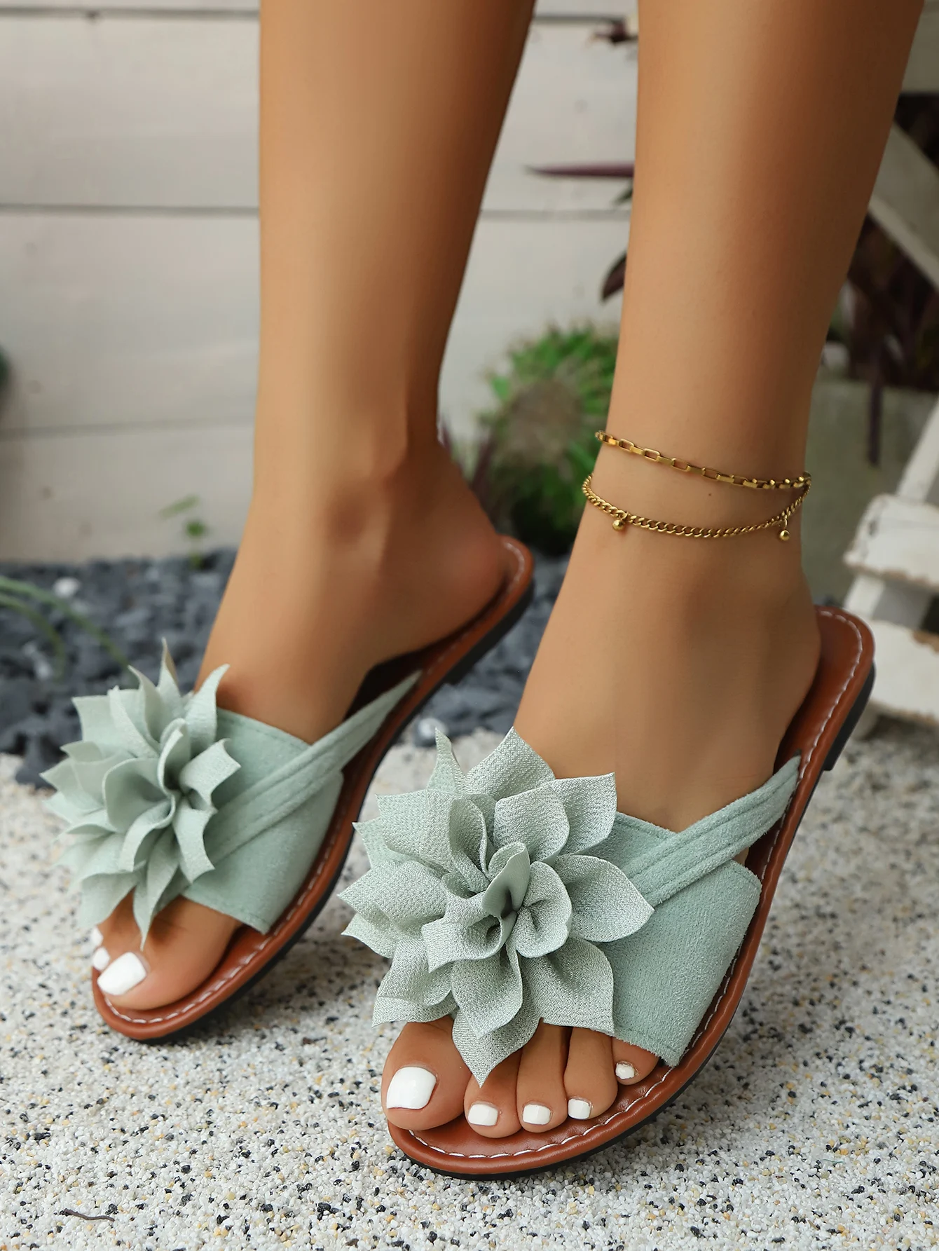 Decorated With Large Flowers Home Flip-Flops Fairy-Style Slippers - Image 2