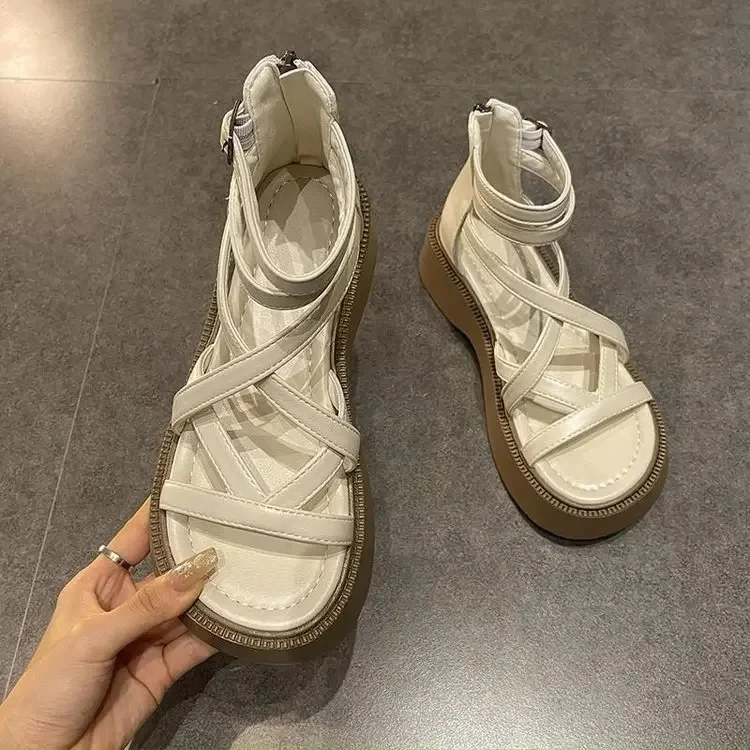 Designer Roman Style Hollow Open Toe Thick Heel Sandals - Image 4