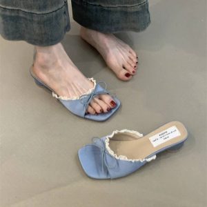 Designer Summer Butterfly-knot Lace Low Heel Slides Sandal