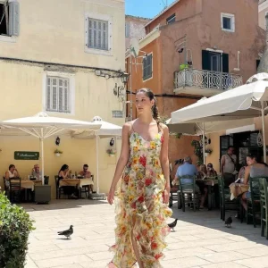 Casual 3D Print V-Neck Off-Shoulder Sleeveless Evening Party Long Dress