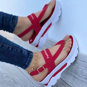 Elegant Artificial Leather Ankle Strap Wedges Flip Flops Platform Sandals