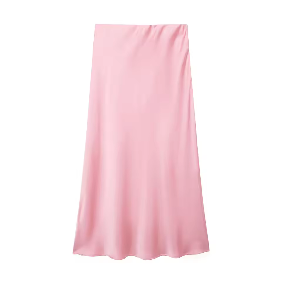 Elegant Blended Natural Waist Satin Non Stretch High Waist Midi Skirt - Image 5