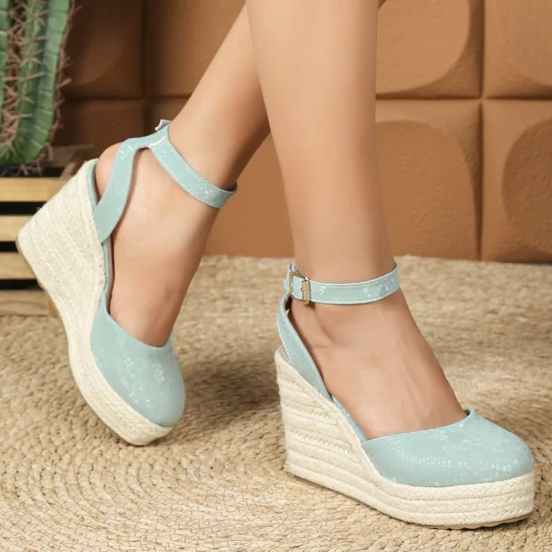 Elegant Bonded Leather Wedge Super High Heels Sandals