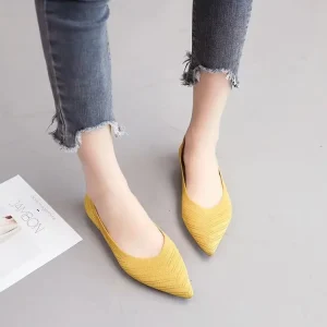 Elegant Breathable Ballet Solid Color Knitted Slip on Pointed Toe Flat Loafers