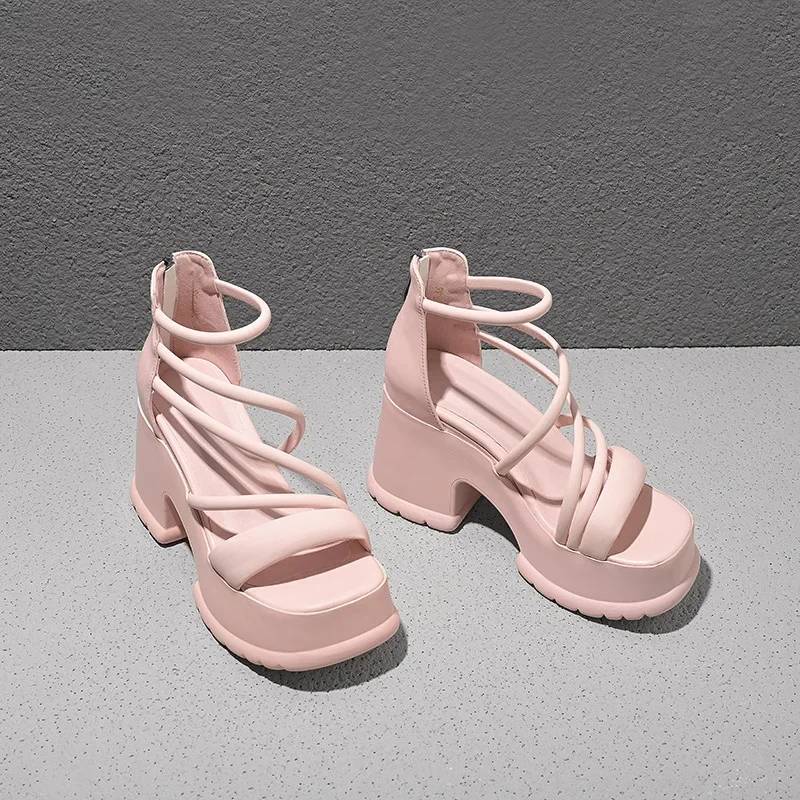 Elegant Buckle Slope Thin Band Sole Wedges High Heels Sandals - Image 4