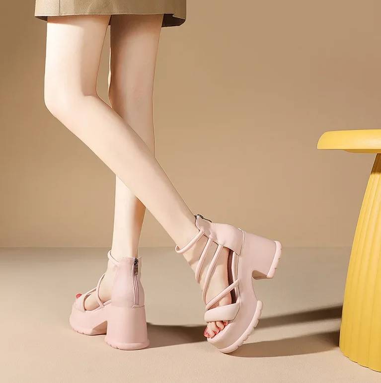 Elegant Buckle Slope Thin Band Sole Wedges High Heels Sandals - Image 2