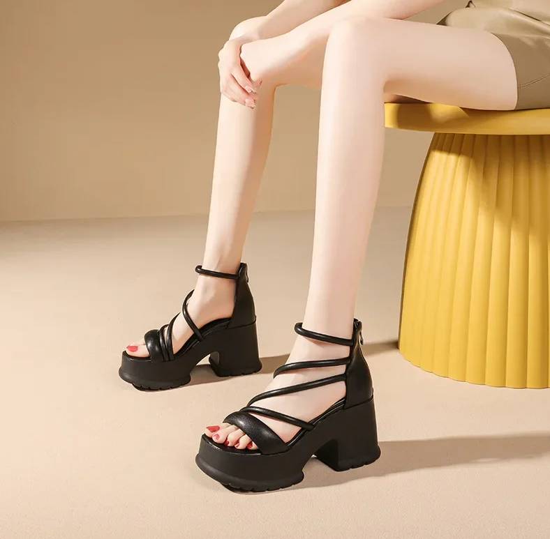Elegant Buckle Slope Thin Band Sole Wedges High Heels Sandals - Image 10