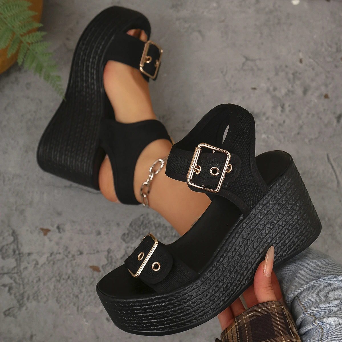 Elegant Buckle Strap Fish Mouth Thick Bottom Super High Heels - Image 13