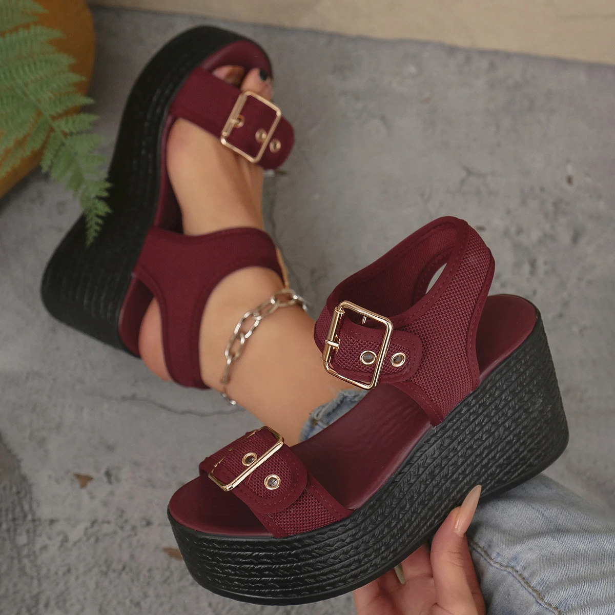 Elegant Buckle Strap Fish Mouth Thick Bottom Super High Heels - Image 6